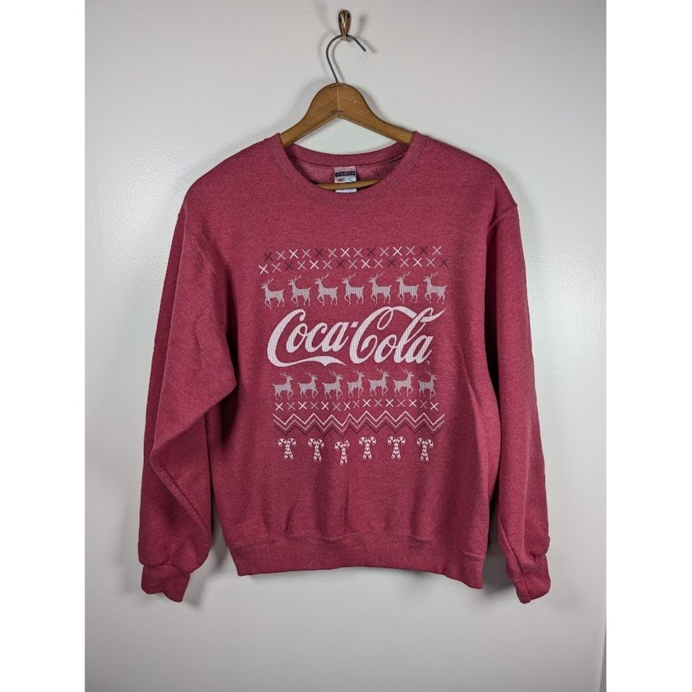 Coca Cola Sweatshirt Women's Size Medium Fair Isle Reindeer Retro Holiday Logo